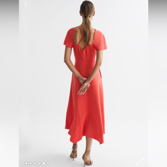 NWT Reiss Eleni Flutter Cap Sleeve strappy back Midi Maxi Coral fit flare dress - Picture 9 of 13